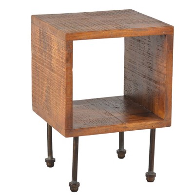 22" Industrial Style Cube Shape Wooden Nightstand with Rough Sawn Texture Brown - The Urban Port