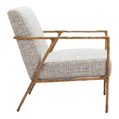 HomeRoots 25" Beige And Gold Upholstered Arm Chair