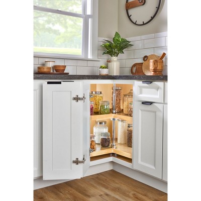 Rev-A-Shelf Dual Shelves Kidney-Shape 28" Lazy Susan Organizer for Lower Corner & Base Kitchen Cabinets, Turntable Home Storage, Wooden, 4WLS472-28-52 — фото 2