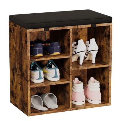 Shoe Storage Bench with Cushion, Cubby Shoe Rack with Adjustable Shelves, Shoe Organizer Cabinet for Entryway, Bedroom, Living Room