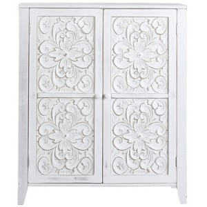 The Lakeside Collection Carved Storage Cabinet - Vintage Deco Style Entryway Furniture - 1 of 4