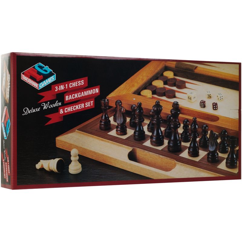 Toy Time Deluxe Wooden 3-in-1 Chess, Backgammon, and Checkers Set, 4 of 13