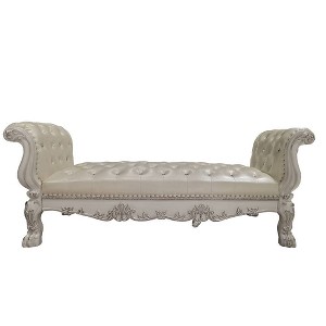 Acme Furniture 78.5" Dresden Ottoman and Bench Synthetic Leather and Bone White Finish: Upholstered, Metal Legs, No Assembly Required - 1 of 4
