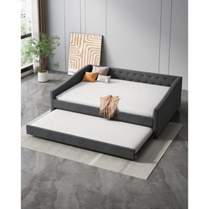 Twin/Full Size Upholstered Tufted Daybed with 2 Storage Drawers/Trundle and Button on Back and Piping on Waved Shape Arms, 4Q -ModernLuxe - 1 of 4