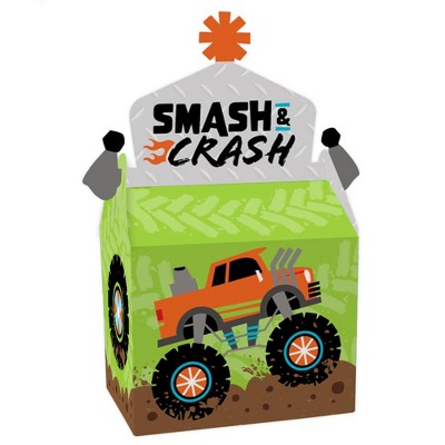 Big Dot of Happiness Smash and Crash - Monster Truck - Treat Box Party Favors - Boy Birthday Party Goodie Gable Boxes - Set of 12