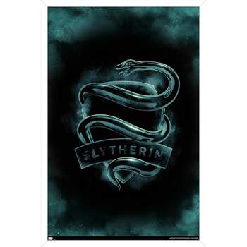 Trends International The Wizarding World: Harry Potter - Slytherin Snake  Crest Framed Wall Poster Prints Black Framed Version 22.375 x 34
