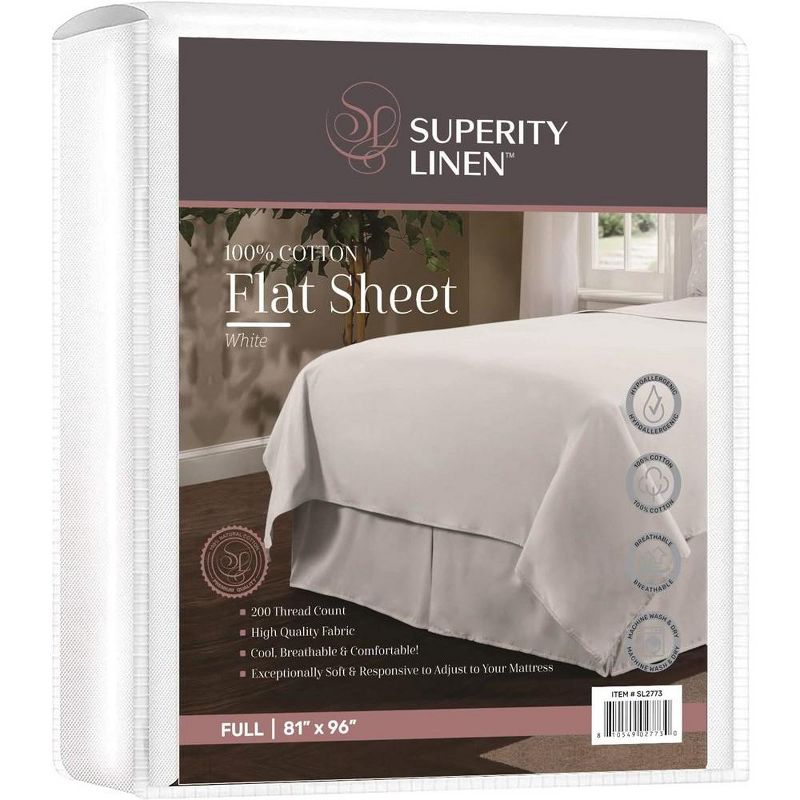 Superity Linen Full Size Flat Sheet for Bed - 100% Premium Cotton - 200 Thread Count - (81 X 96), 1 of 8