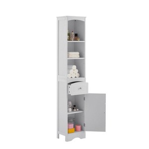 Garvee Bathroom Tall Storage Cabinet with Adjustable Shelf, Tall Narrow Bathroom Cabinet with Drawer For Living Room Laundry, White - 1 of 4