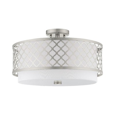 Brushed Nickel Drum Semi Flush Mount with Latticework