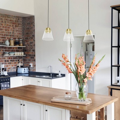 Mini Cerasella 3-Light LED Island Pendant in Brushed Brass with Clear Glass