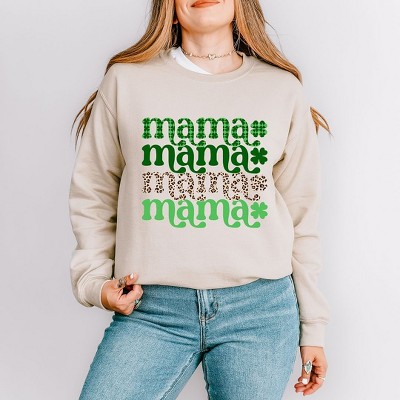 Simply Sage Market Women's Graphic Sweatshirt Lucky Mama Plaid and Leopard Stacked