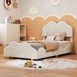 Twin/Full Size Velvet Upholstered Platform Bed with Cloud Shaped Bed Board - ModernLuxe - 1 of 4