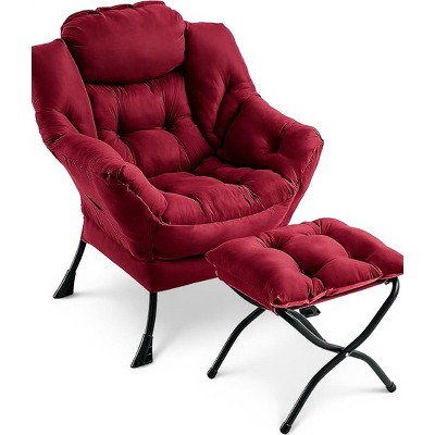 GustoWave Lazy Chair with Ottoman, Modern Lounge Accent Chairs with Footrest, Armrest, Side Pocket, Reading Cozy Lounge Sofa Chair for Living Room