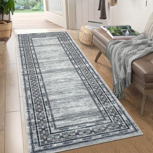 Machine Washable Area Rug with Rubber Backing Low Pile Modern Bordered Foldable Rugs - 1 of 4