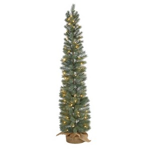 4ft. Green Pine Artificial Christmas Tree with 70 Warm White Lights in Burlap Base – Petite Rustic Holiday X-Mas Accent - 1 of 4