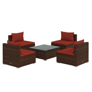 vidaXL 5-Piece Patio Lounge Set - Poly Rattan Outdoor Furniture with Comfortable Cushions and Modular Design, Brown - 1 of 4