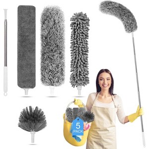 5-in-1 Microfiber Feather Duster Kit with 100 Inch Extension Pole, Cobweb Duster for High Ceilings and Fans - 1 of 4