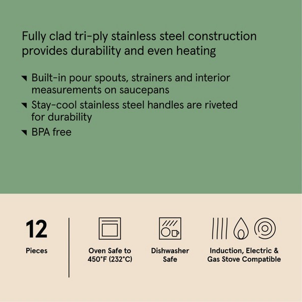 Set de utensilios de cocina de acero inoxidable de 12 piezas con protectores de sartenes de 6 piezas Plata - Figmint™ 8