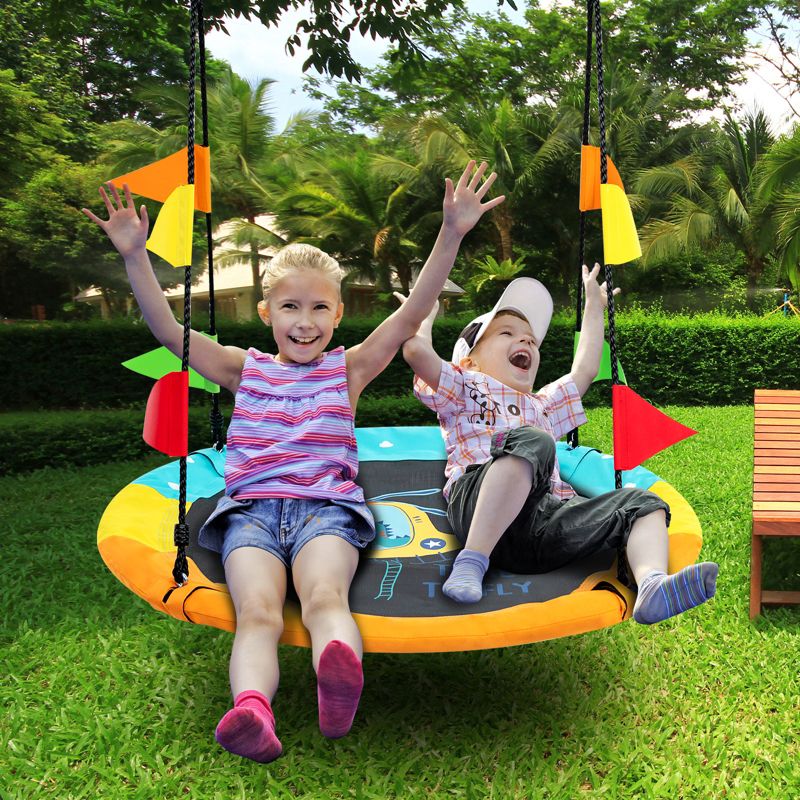 Tangkula 40" Kids Tree Saucer Round Swing with Hanging Strap Large Round Swing for Indoor&Outdoor, 2 of 10