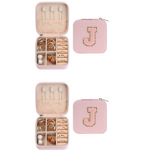 Unique Bargains Travel Letter Design Mini PU Leather Jewelry Box for Birthday Gift Pink 3.9x3.9x2inch - 1 of 4