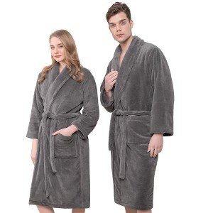 American Soft Linen Turkish Warm Fleece Bathrobe, Mens and Womens Robes, 1 Piece Shawl Collar  Adult Matching Couple Robes for your Bathroom - 1 of 4