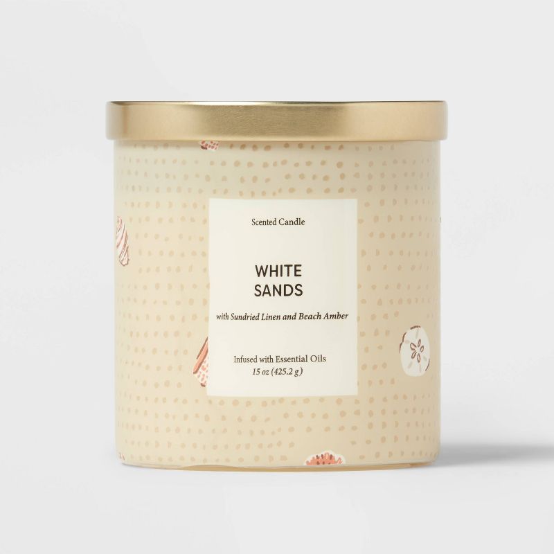 15oz Glass Jar Beach Towel Print White Sand Candle Cream - Opalhouse&#8482;, 1 of 7