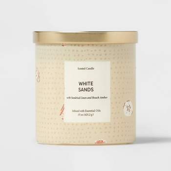15oz Glass Jar Beach Towel Print White Sand Candle Cream - Opalhouse™