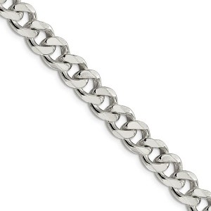 Black Bow Jewelry Men's 9mm, Sterling Silver Solid Flat Curb Chain Necklace - 1 of 4