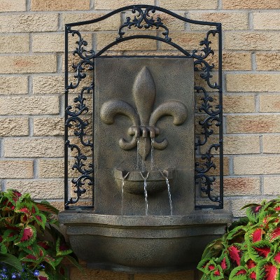 Florentine Stone Solar-Powered Polystone French Lily Outdoor Wall Fountain