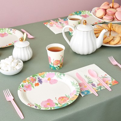 Floral Watercolor Disposable Tea Party Set, 144 Pieces