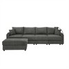 Modern 132" Corduroy L-Shaped Sectional Sofa with Storage Ottomans, Cup Holders & Phone Holder - 2 of 4
