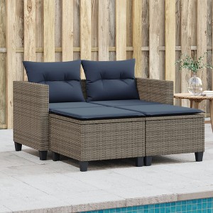 vidaXL Patio Sofa 2-Seater with Stools Gray Poly Rattan - 1 of 4
