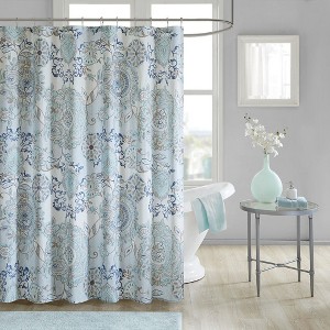 PAGED 72x72 Inch Cotton Printed Shower Curtain with 12 Button Holes,Shabby Chic Style Shower Curtains for Bathroom - 1 of 4