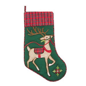 C&F Home 20" Reindeer Wonderland Quilted with Plaid Cuff Hanging Large Christmas Stocking - 1 of 1
