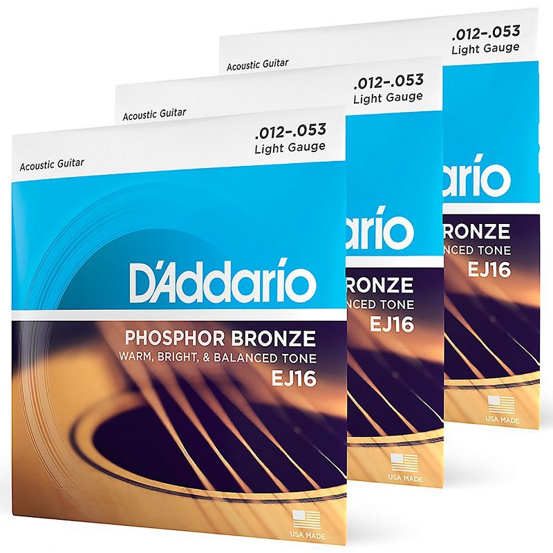 D'Addario EJ16-3D Phosphor Bronze Light Acoustic Guitar Strings 3-Pack, 1 of 7