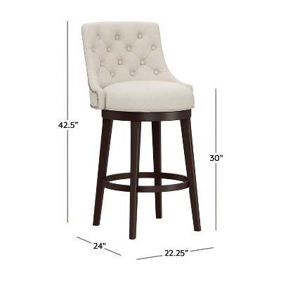Halbrooke 30" Brown Wood Swivel Barstool with Cream Fabric