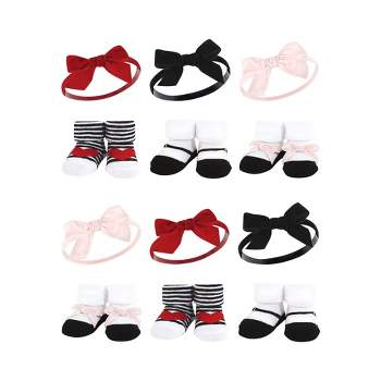 Hudson Baby Infant Girl 12Pc Headband and Socks Giftset, Red Pink, One Size