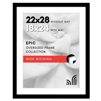 Americanflat 22x28 Poster Frame with Polished Plexiglass, Use as 18x24 Frame with Mat or 22x28 Frame Without Mat, Epic Collection, Black