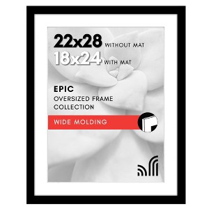 Americanflat 22x28 Poster Frame with Polished Plexiglass, Use as 18x24 Frame with Mat or 22x28 Frame Without Mat, Epic Collection, Black - 1 of 4