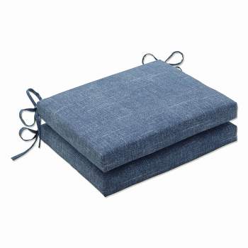 2pk Outdoor/Indoor Squared Chair Pad Set Tory Denim Blue - Pillow Perfect