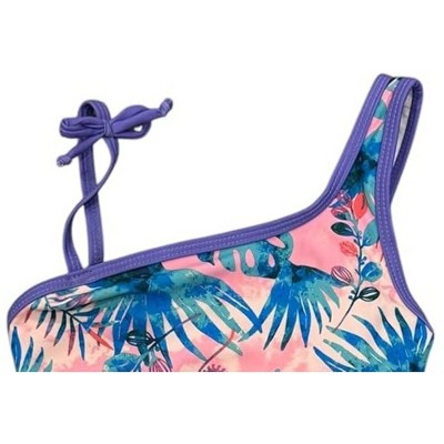 GO COCO Big Girls’ One Piece One Shoulder Swimsuit, Multi/Tropical Floral, 12/14 — фото 3