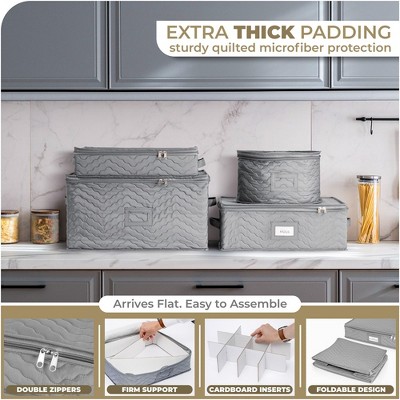 Gray Quilted Fabric Stackable Lidded Glassware Storage Box
