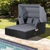 Tangkula Outdoor Wicker Lounge Daybed Hand-Woven PE Rattan Patio Loveseat Sofa Set with Retractable Canopy & 2 Side Tables Gray - 2 of 4
