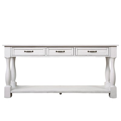 Hostack 63'' Long Wood Console Table with 3 Drawers and 1 Bottom Shelf for Entryway and Hallway, Antique White