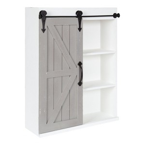 Kate and Laurel Cates Wood Wall Storage Cabinet with Sliding Barn Door, 21.25x27.5, White and Gray - 1 of 4