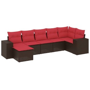 vidaXL 7 Piece Patio Sofa Set with Cushions Brown Poly Rattan - 1 of 4