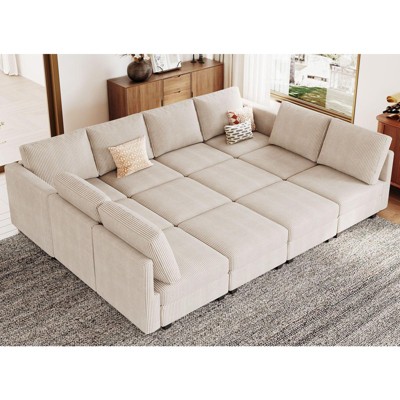 Belffin Corduroy Convertible Modular Sectional Sleeper Sofa Oversized 12 Seat with Storage Seat for Living Room