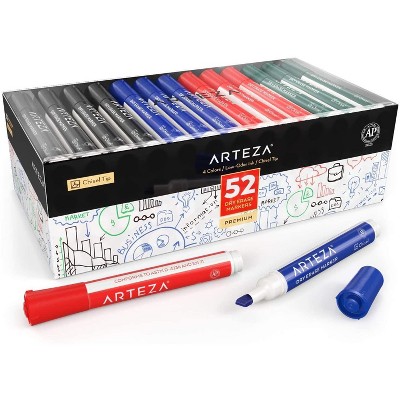 Arteza Dry Erase Markers, Chisel Tip, 4 Colors for School - 52 Pack (ARTZ-8887)