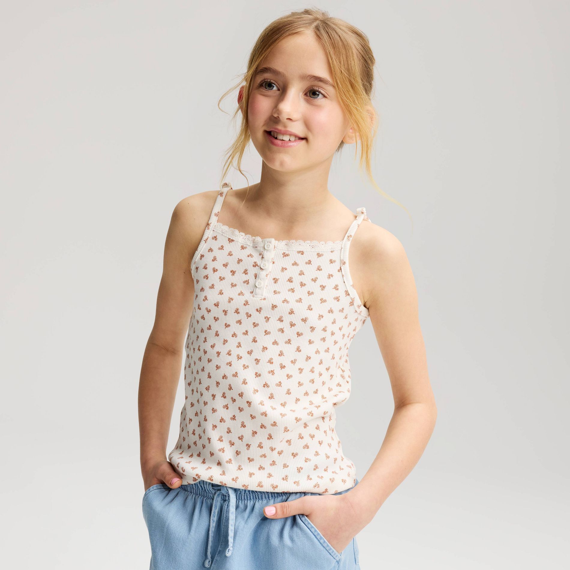 Girls' Lace Trim Henley Tank Top - Cat & Jack™