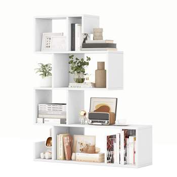 Costway 1/2 PCS S-shaped Bookshelf Freestanding Stepped Etagere Bookcase with Anti-tipping Kits White